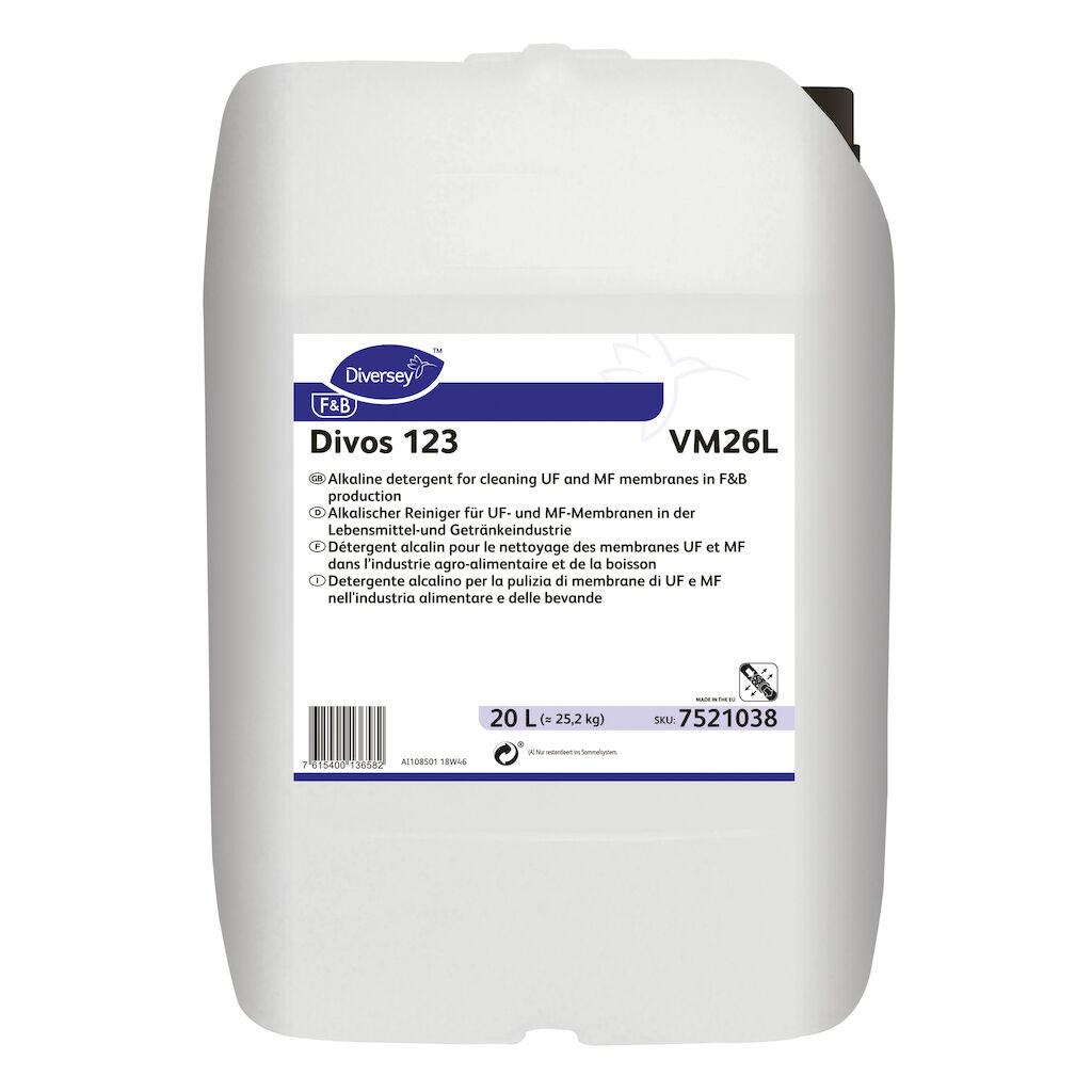 Divos 123 VM26L 20L - Detergente alcalino per la pulizia di membrane di UF e MF nell'industria alimentare e delle bevande